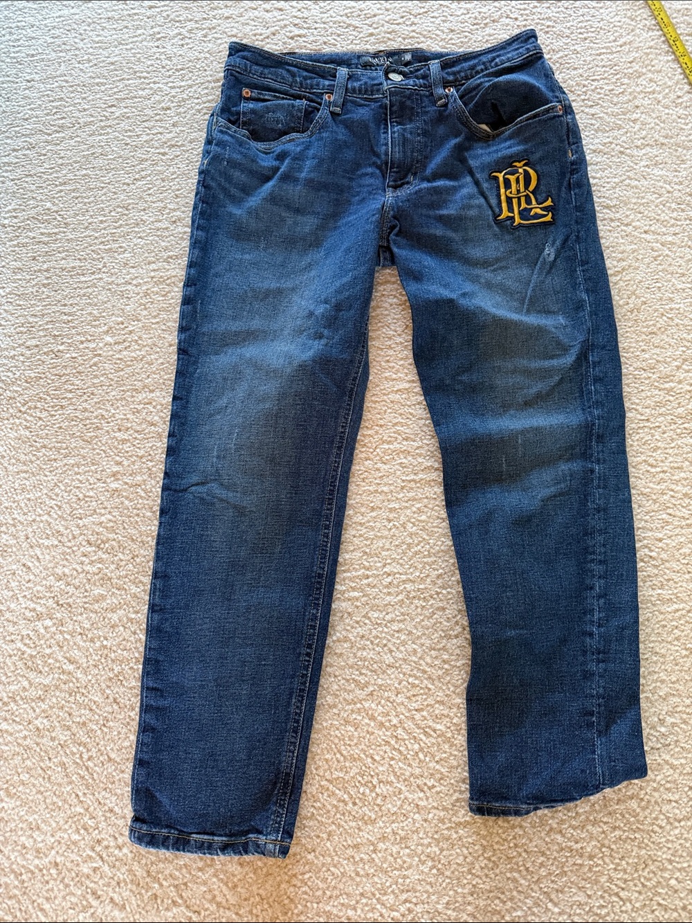 Ralph Lauren Men’s Navy Straight-Leg Jeans with Gold RL Patch
